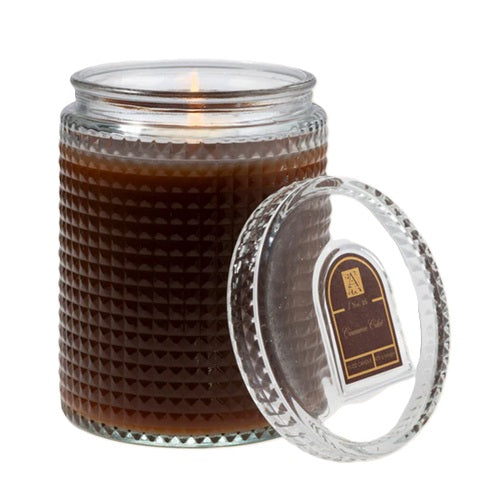 CINNAMON CIDER Aromatique Textured Glass 15 oz Scented Jar Candle w/Lid