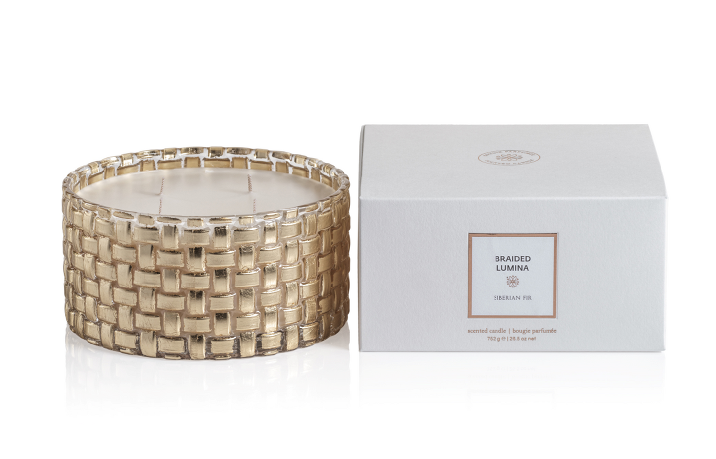 SIBERIAN FIR Zodax Braiden Lumina Scented Candle 4 Wooden Wicks 68 Hours - 26 oz