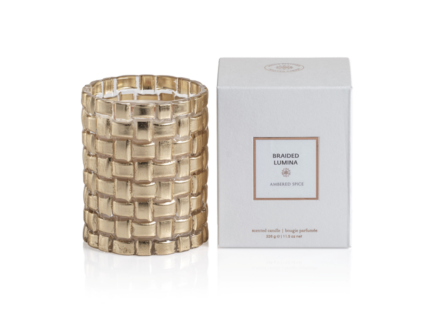 AMBERED SPICE Zodax Braiden Lumina Scented Candle Wooden Wick 48 Hours - 11 oz
