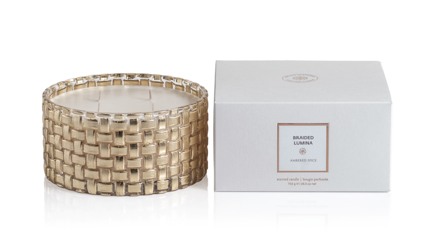 AMBERED SPICE Zodax Braiden Lumina Scented Candle 4 Wooden Wicks 68 Hours - 26 oz