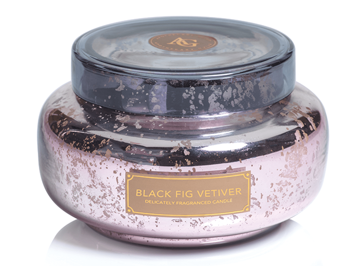 BLACK FIG VETIVER Pink Glass Apothecary Guild Zodax 35 oz Scented Jar Candle