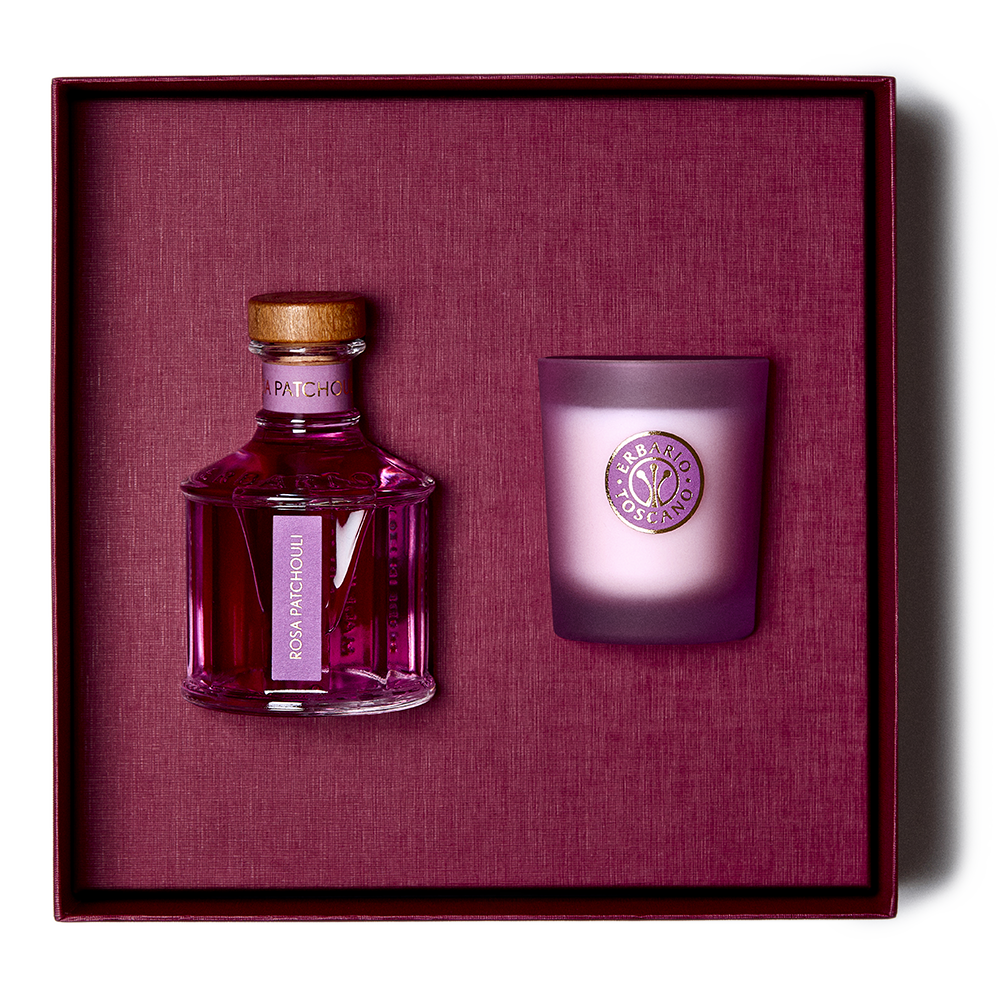 ROSE PATCHOULI Home Fragrance Gift Set - 250ml Reed Diffuser + Candle - Erbario Toscano