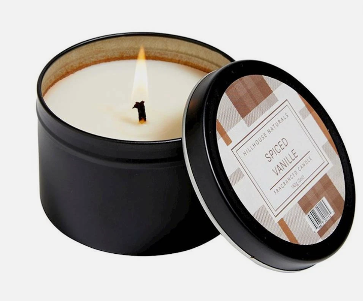 SPICED VANILLE Hillhouse Naturals Black Tin 5 oz Scented Jar Candle
