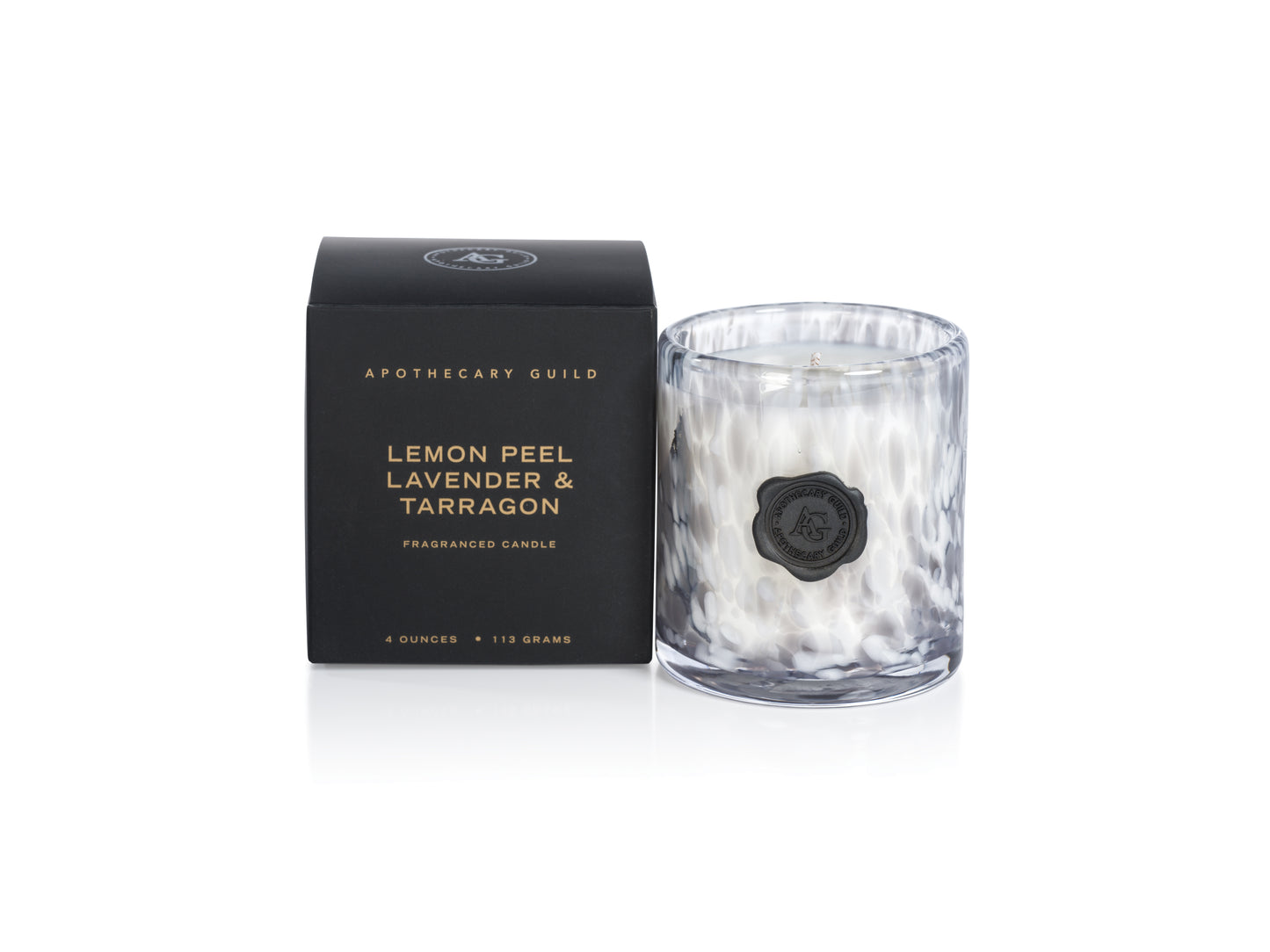 LEMON PEEL, LAVENDER and TARRAGON Zodax Mini Apothecary Guild Opal Glass Gift Boxed Scented Jar Candle - 4 oz