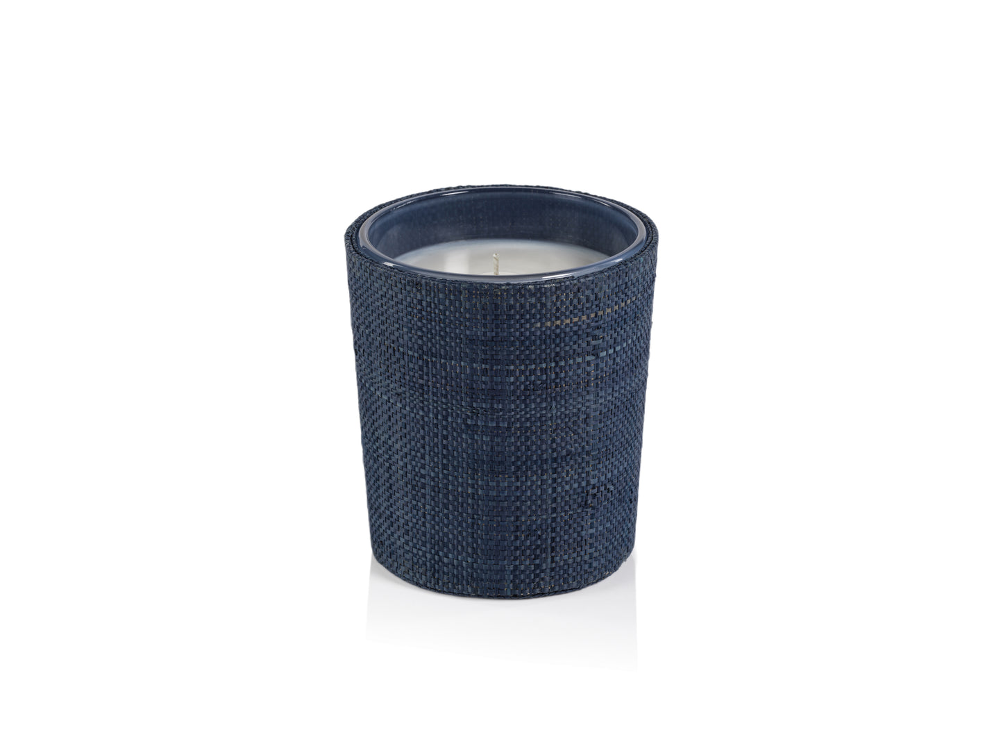 SUNSET BEACH Zodax Scented Jar Candle in Natural Blue Houndstooth Basket - 12 oz
