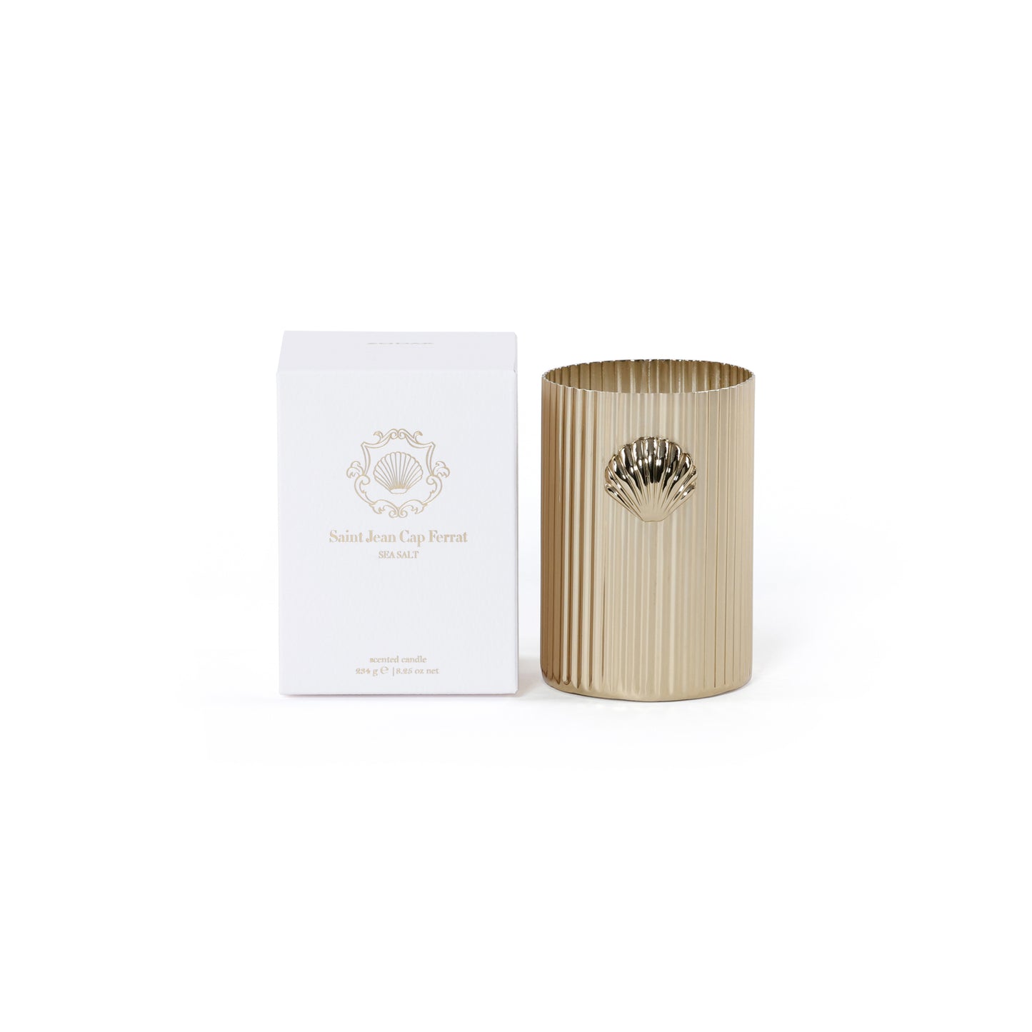 Sea Salt Citrus Cap Ferrat Fan Shell Design 8 oz Candle in Gift Box-Gold