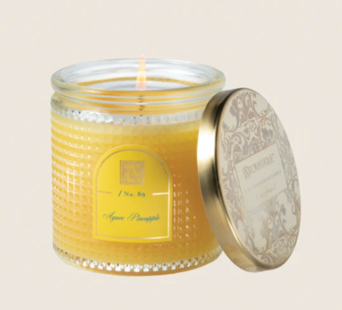 AGAVE PINEAPPLE Aromatique Textured Glass Metal Lid 6 oz Scented Jar Candle