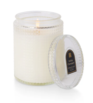 HOLIDAY CHAMPAGNE Aromatique Textured Glass 15 oz Scented Jar Candle w/Lid