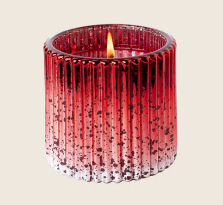SMELL OF CHRISTMAS Aromatique Plaid Ribbed Glass 9 oz Scented Jar Candle