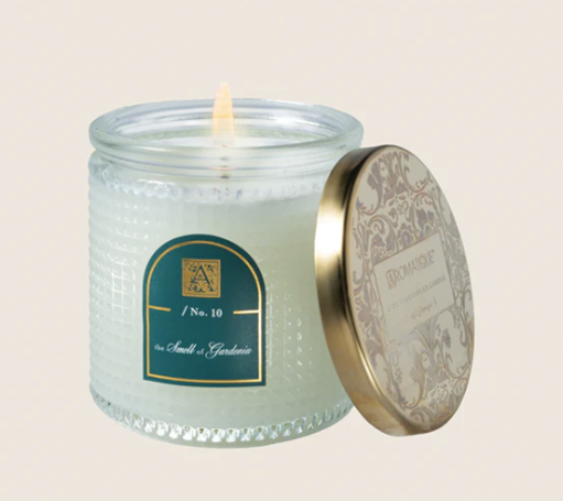 SMELL OF GARDENIA Aromatique Textured Glass Metal Lid 6 oz Scented Jar Candle