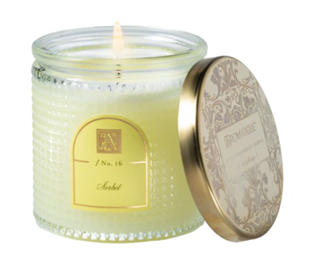 SORBET Aromatique Textured Glass Metal Lid 6 oz Scented Jar Candle