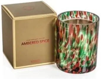 AMBERED SPICE Zodax Green Gold Spangled Glass Medium Scented Jar Candle - 8.8 oz