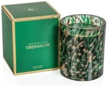 SIBERIAN FIR Zodax Green Gold Spangled Glass Medium Scented Jar Candle - 8.8 oz