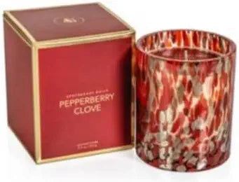 PEPPERBERRY CLOVE Zodax Red Gold Spangled Glass Medium Scented Jar Candle - 8.8 oz