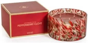 PEPPERBERRY CLOVE Zodax Red Gold Spangled Glass Large Scented Jar Candle - 15.5 oz