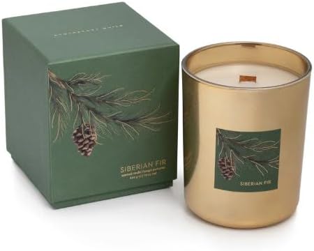 SIBERIAN FIR Zodax Wooden Wick Scented Jar Candle in Holiday Green Gift Box - 16 oz