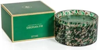 SIBERIAN FIR Zodax Green Gold Spangled Glass Large Scented Jar Candle - 15.5 oz