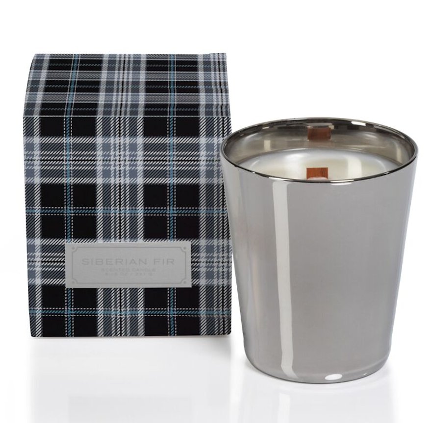 SIBERIAN FIR Silver Metallic Zodax Boxed Scented Jar Candle - 8 ounce