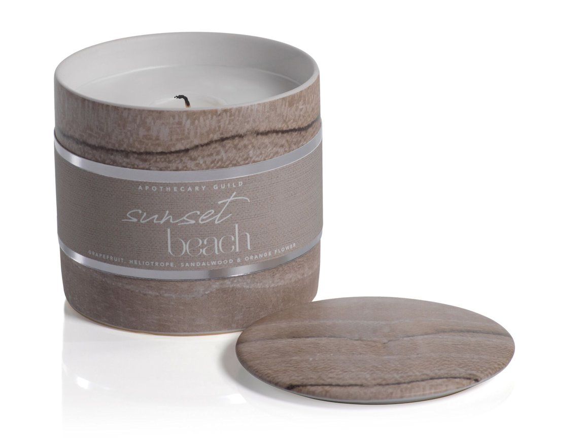 SUNSET BEACH Apothecary Guild Matte Natural Marble Zodax 8 oz Scented Jar Candle
