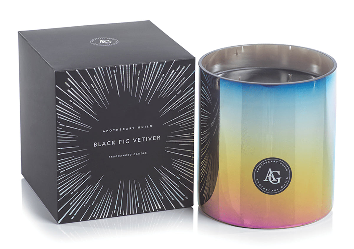 BLACK FIG VETIVER Rainbow Glass Zodax 33 oz Scented Jar Candle