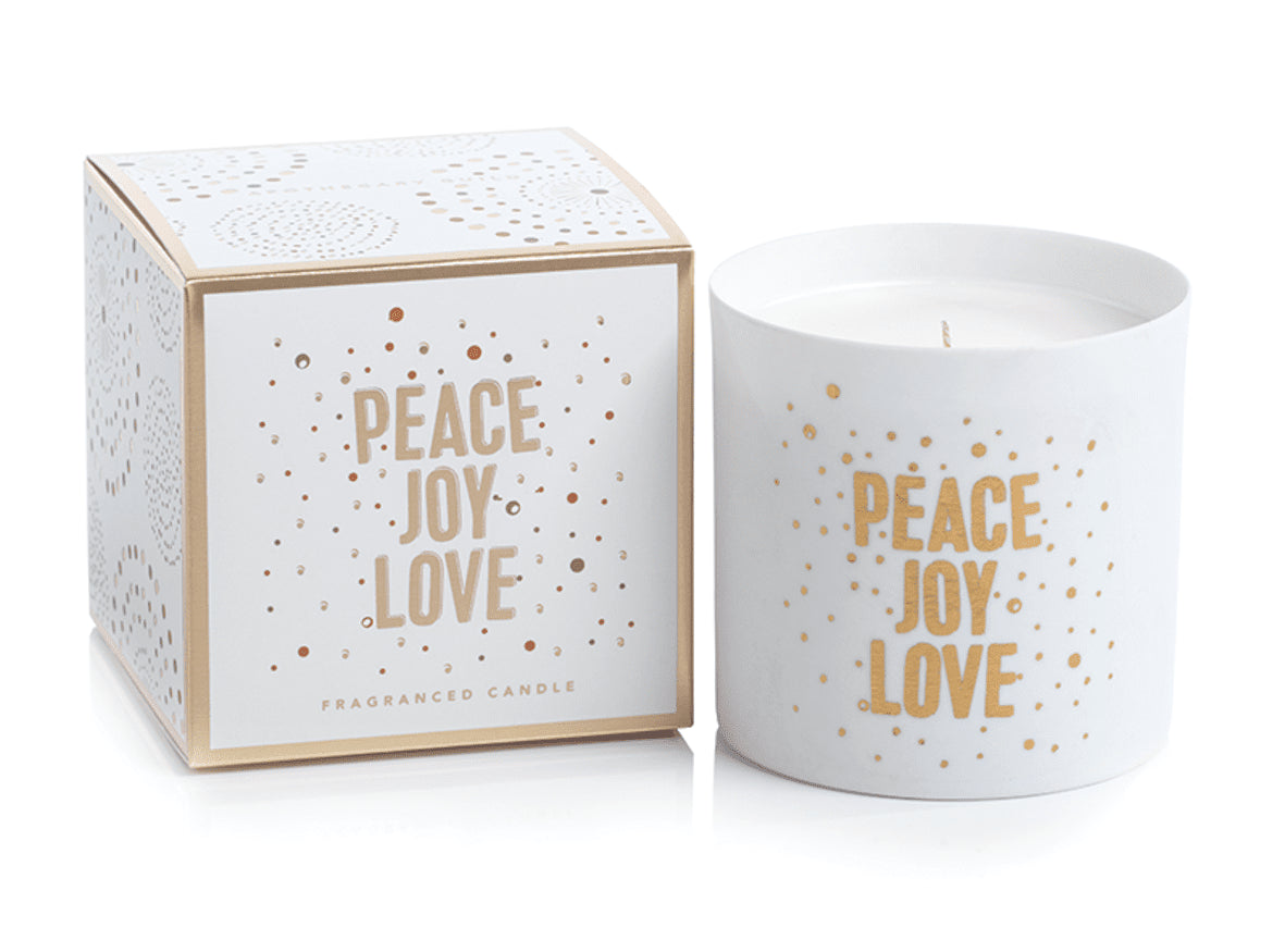 PEACE JOY LOVE Black Fig Vetiver Zodax Porcelain Scented Jar Candle