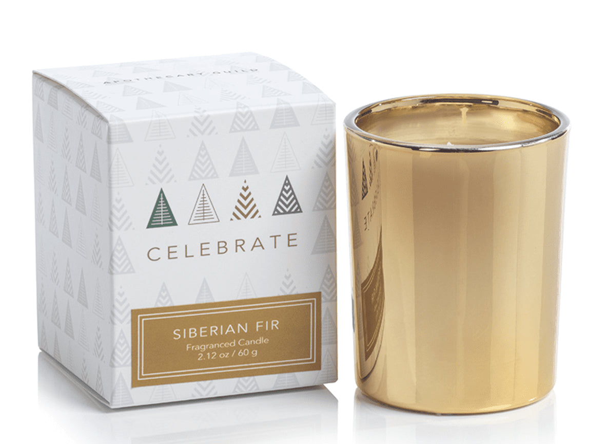 SIBERIAN FIR Gold Glass Zodax Celebrate 2 oz Votive Candle