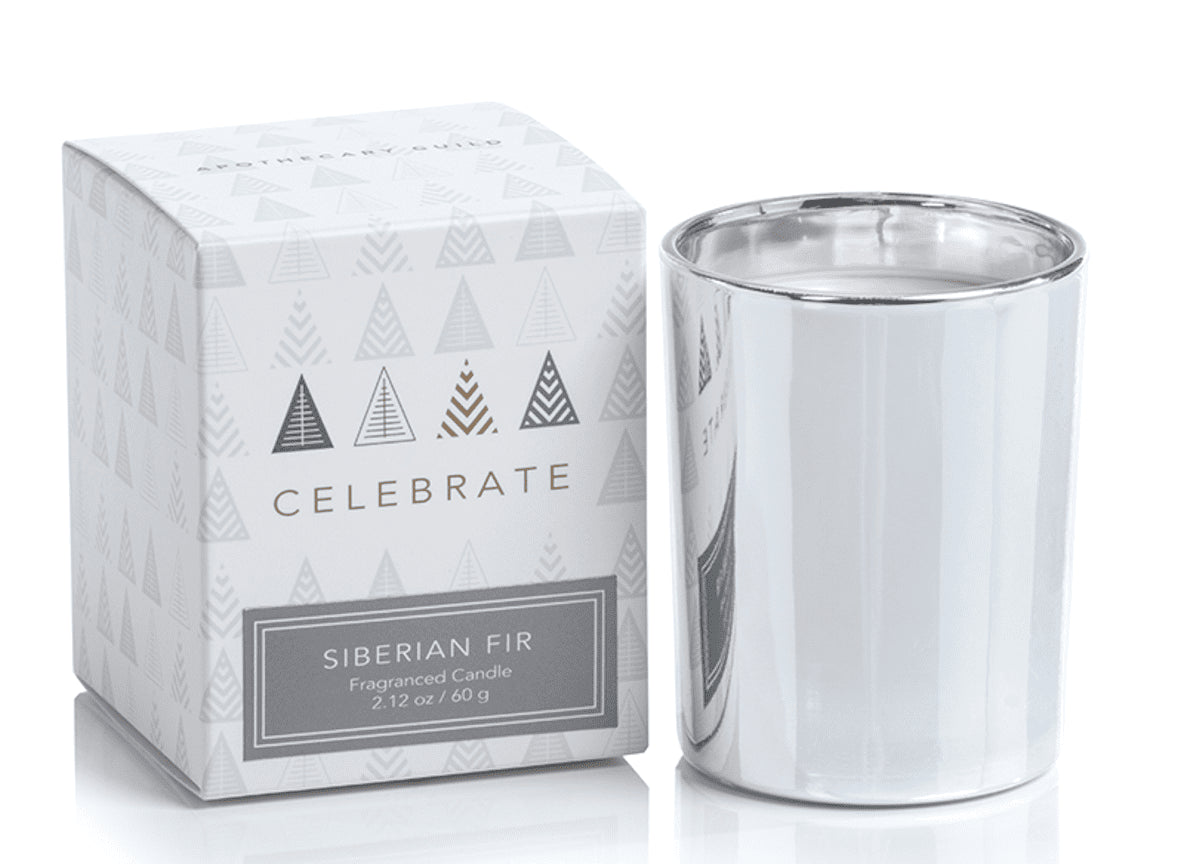 SIBERIAN FIR Silver Glass Zodax Celebrate 2 oz Votive Candle