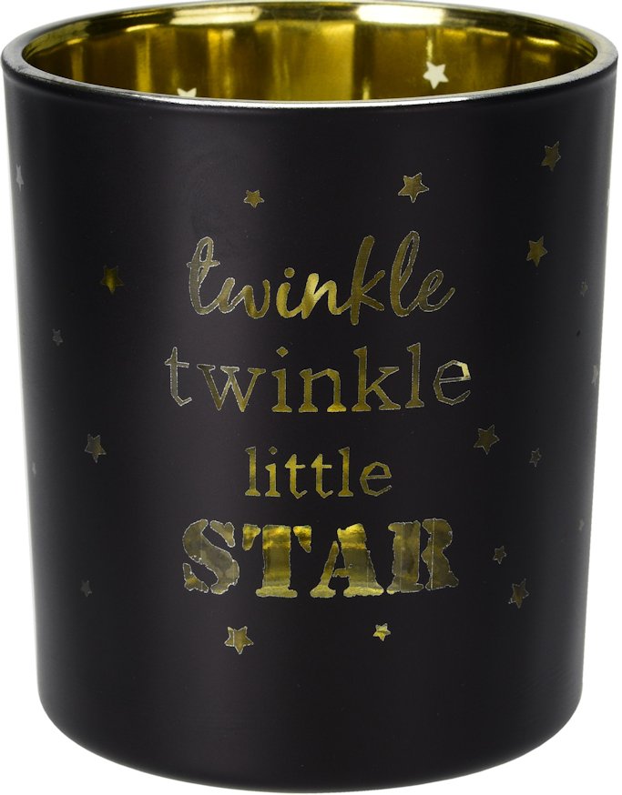 GLASS JAR - TEALIGHT HOLDER - BLACK TWINKLE LITTLE STAR