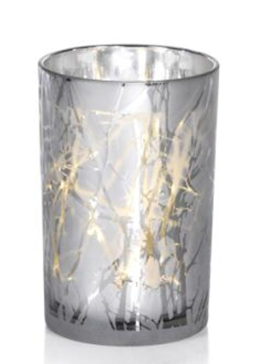 Large Silver Plated Frosted Branch LED Glass Hurricane by Zodax