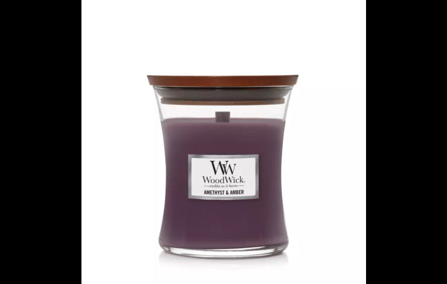 AMYETHYST AND AMBER - WoodWick 10oz Medium Jar Candle Burns 100 Hours
