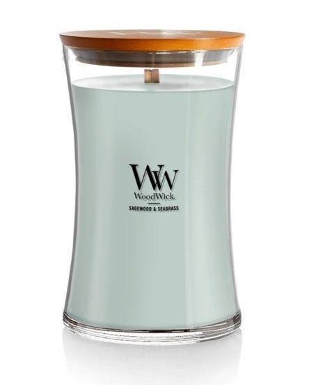 SAGEWOOD SEAGRASS WoodWick 22oz Large Jar Candle Burns 180 Hours