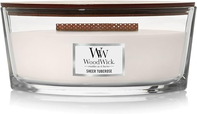 SHEER TUBEROSE Ellipse HearthWick Flame Scented Candle by WoodWick