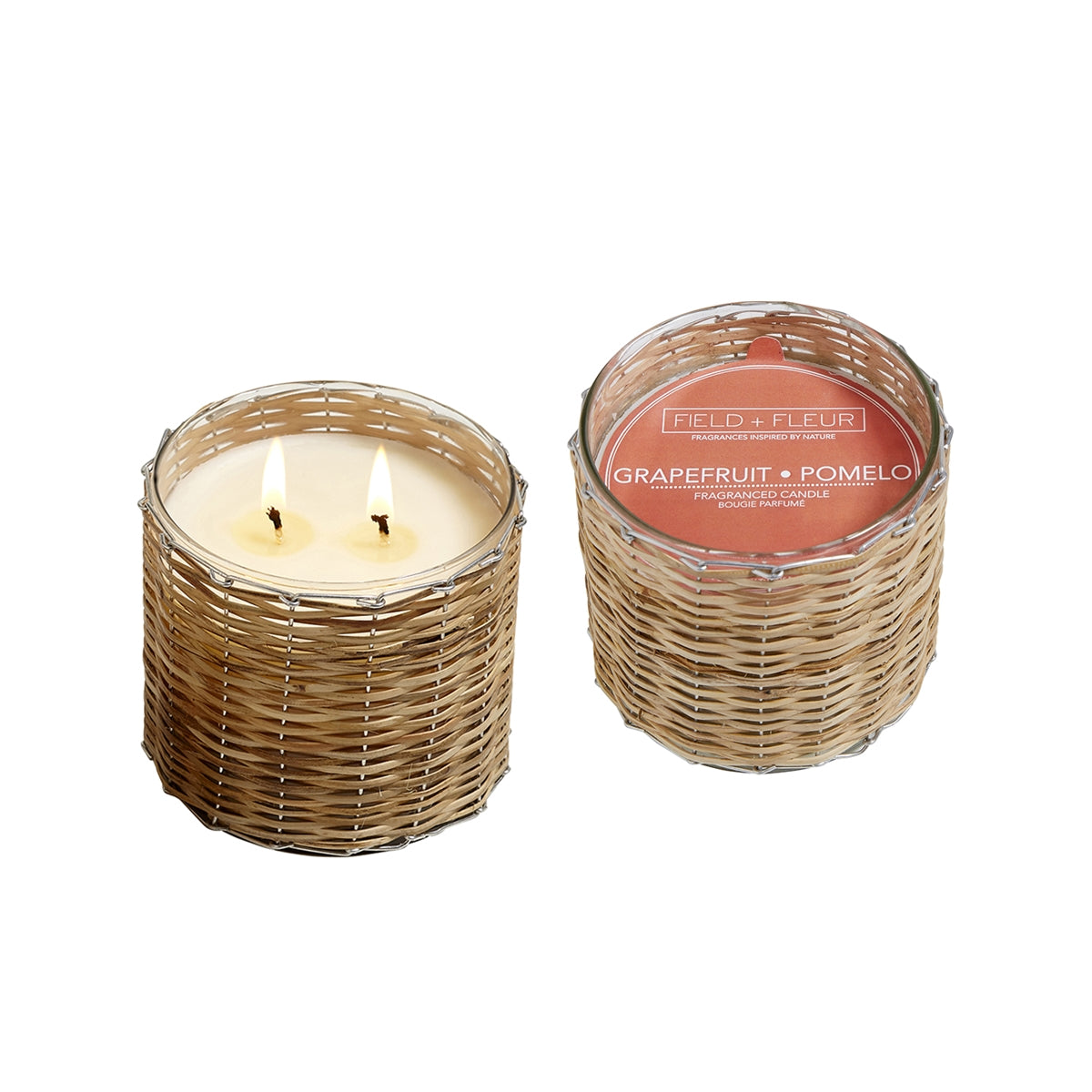 GRAPEFRUIT POMELO Field + Fleur Reed 2-Wick Handwoven 12 oz Scented Jar Candle