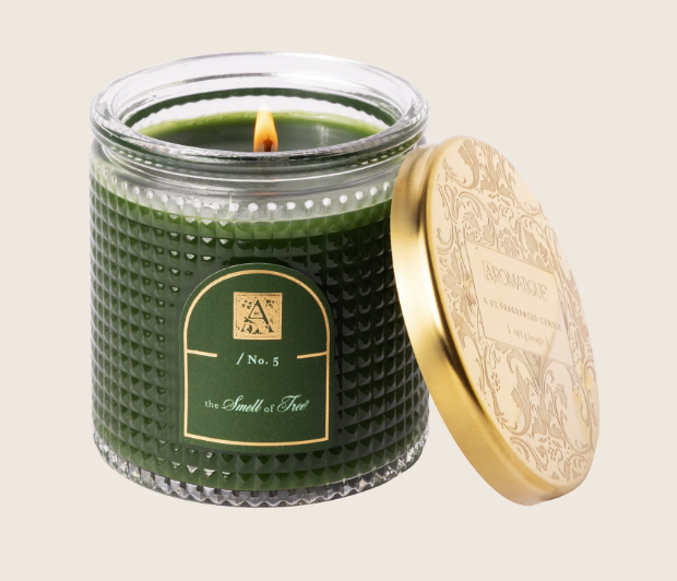 SMELL OF THE TREE Aromatique Textured Glass Metal Lid  6 oz Scented Jar Candle