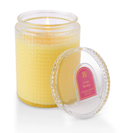 CITRUS BLOOMS Aromatique Textured Glass 15 oz Scented Jar Candle w/Lid