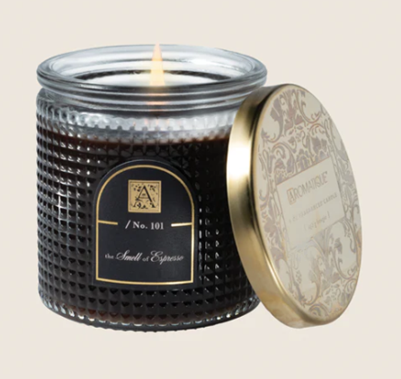 SMELL OF ESPRESSO Aromatique Textured Glass Metal Lid  6 oz Scented Jar Candle