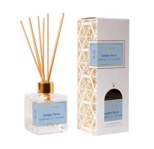 JUNIPER BERRY Aromatique Reed Diffuser Gift Set Square Glass Vessel