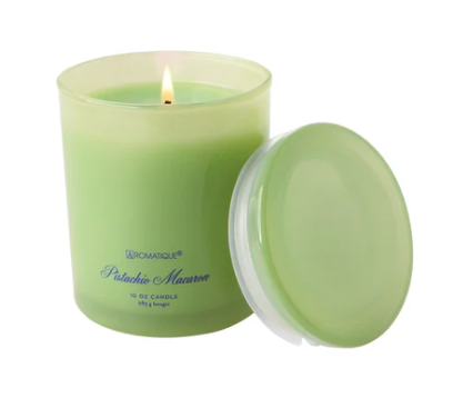 PISTACHIO MACRON Aromatique Foundry 10oz Tinted Glass Scented Jar Candle