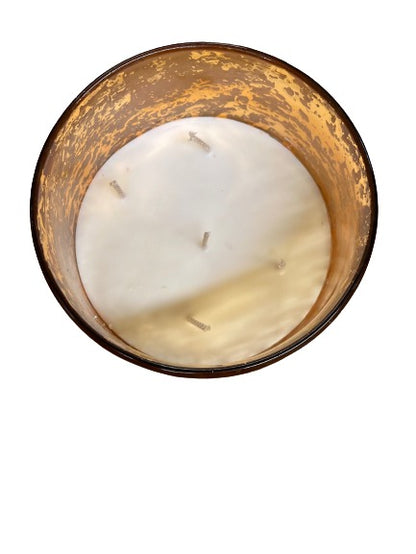SICILIAN FIG Mixture Large Gold Mercury Hurricane 140 oz 5-Wick 11 in Tall Clear Soy Scented Jar Candle