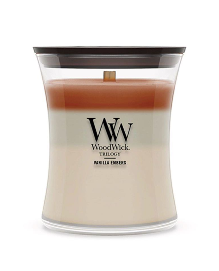 VANILLA EMBERS WoodWick 10oz Jar Candle Burns 100 Hours - 3 in One