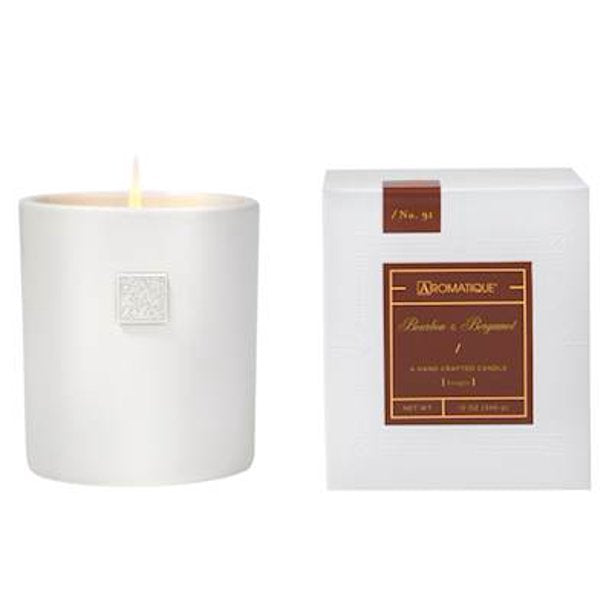 BOURBON BERGAMOT Aromatique Boxed 9 oz White Ceramic Scented Jar Candle