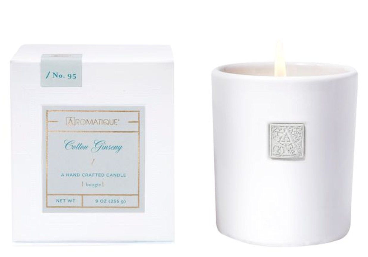 COTTON GINSENG Aromatique Boxed 9 oz White Ceramic Scented Jar Candle