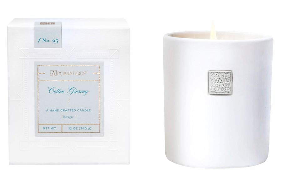 COTTON GINSENG Aromatique Large Boxed 12 oz White Ceramic Scented Jar Candle