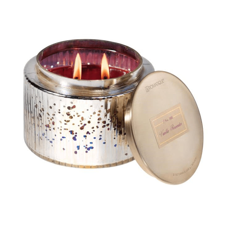 VANILLA ROSEWATER Aromatique Metallic Glass 21 oz Scented Jar Candle