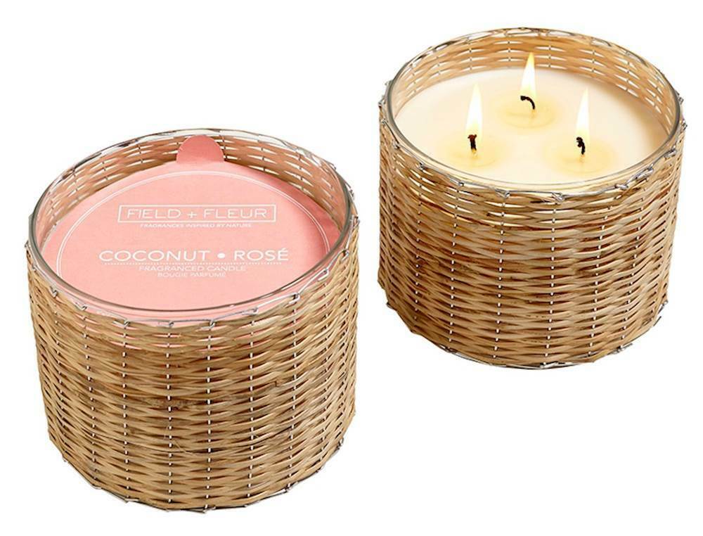 COCONUT ROSE Field + Fleur Reed 3-Wick Handwoven 21 oz Scented Jar Candle