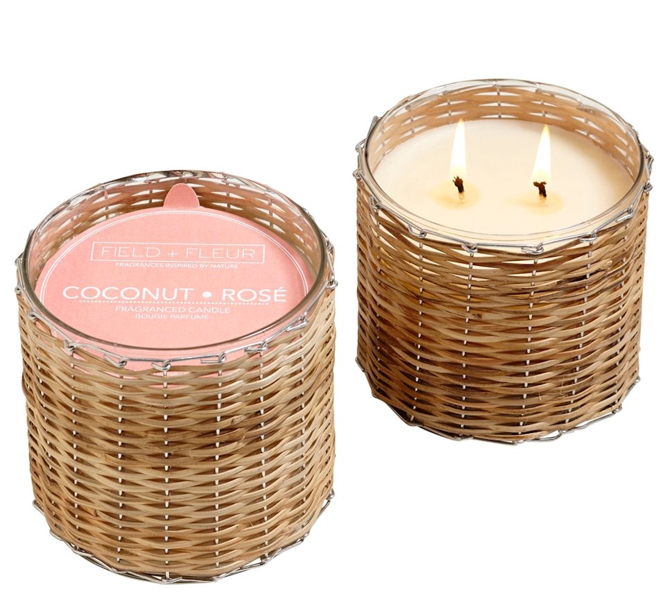 COCONUT ROSE Field + Fleur Reed 2-Wick Handwoven 12 oz Scented Jar Candle