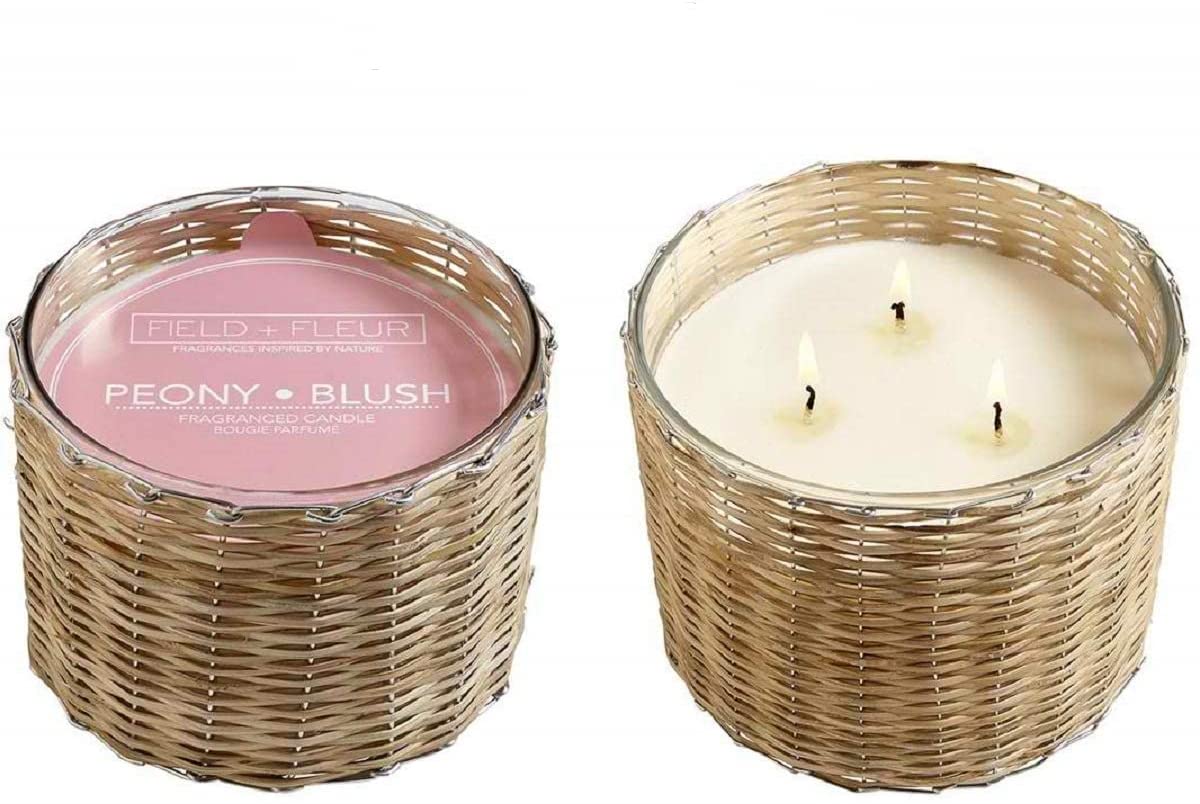 PEONY BLUSH Field + Fleur Reed 3-Wick Handwoven 21 oz Scented Jar Candle