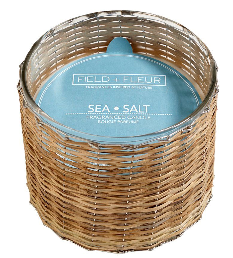 SEA SALT Field + Fleur Reed 3-Wick Handwoven 21 oz Scented Jar Candle