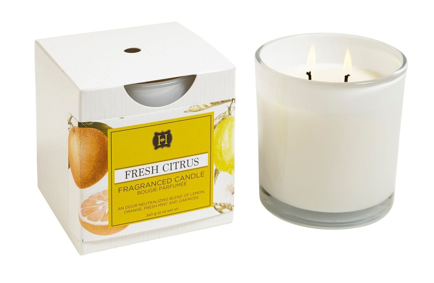 FRESH CITRUS Hillhouse Naturals 12 oz White Glass 2-Wick Scented Jar Candle
