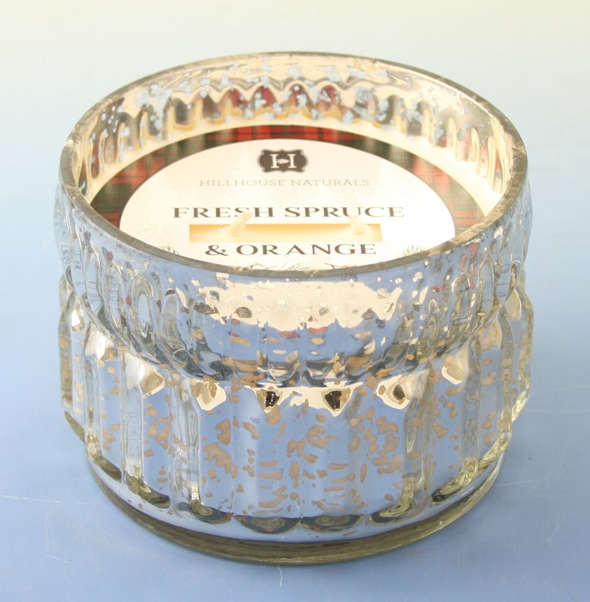FRESH SPRUCE Hillhouse Naturals 9.5 oz Mercury Glass 2-Wick Scented Jar Candle